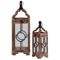 Urban Trends Collection Wood Square Lantern with Metal Round Finial Top Brown Set of 2 54202